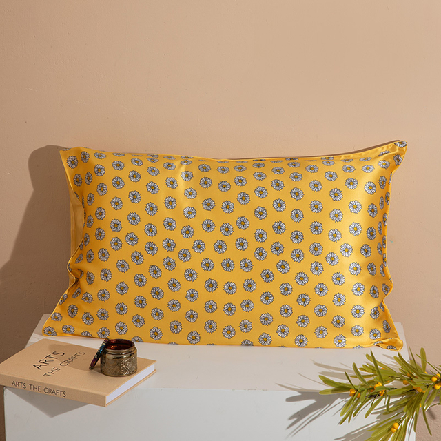 Taie d'oreiller en soie imprimée, enveloppe/fermeture éclair, marguerite jaune, vente en gros, 19