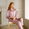 Ensemble de pyjama long classique en soie à col en V 