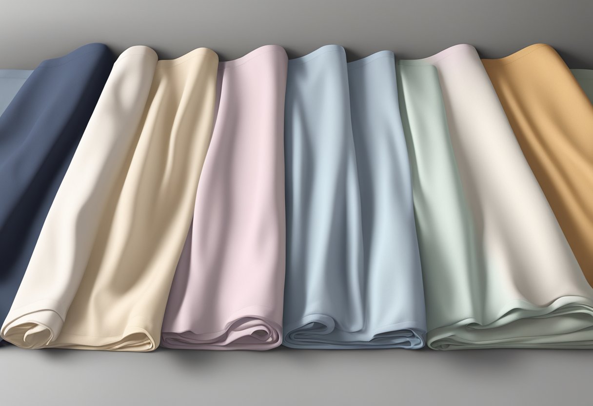 Une variété de tailles de draps de lit disposées soigneusement sur un lit, y compris les tailles jumelles, complètes, reine et king